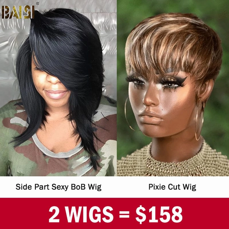 BAISI Mixed Pixie Cut Fringe Wig