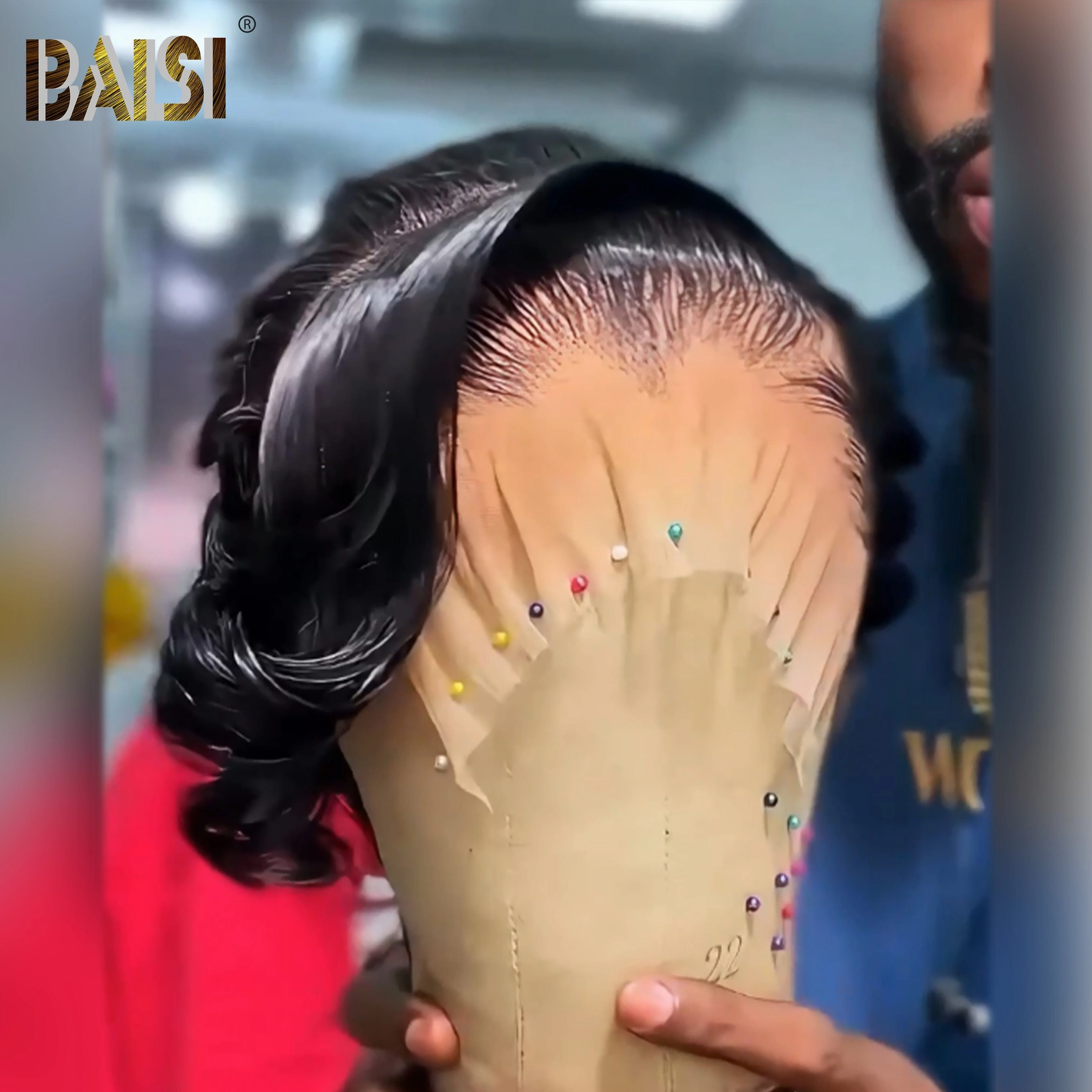 BAISI Natural Black Finger Wave Lace Wig