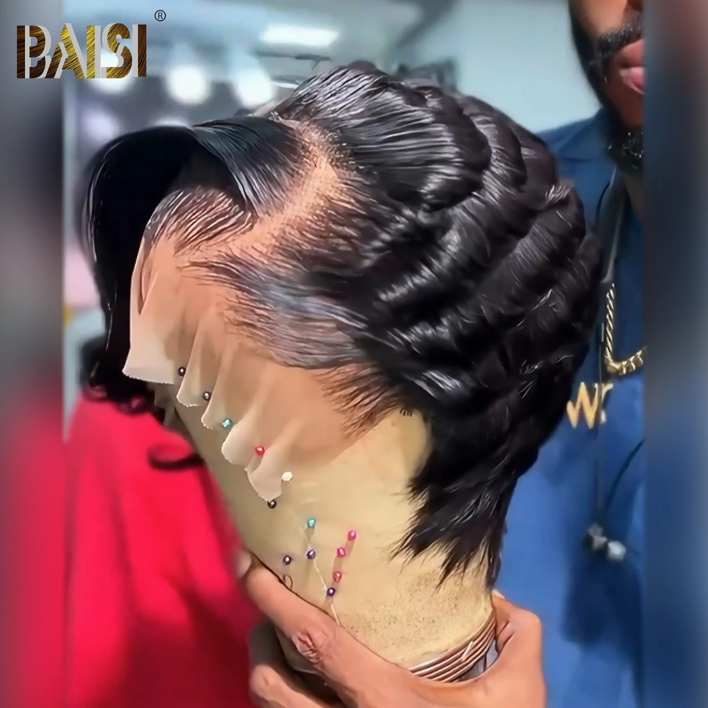 BAISI Natural Black Finger Wave Lace Wig