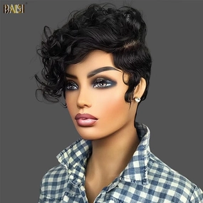 BAISI Natural Black Pixie Cut Hair Wig