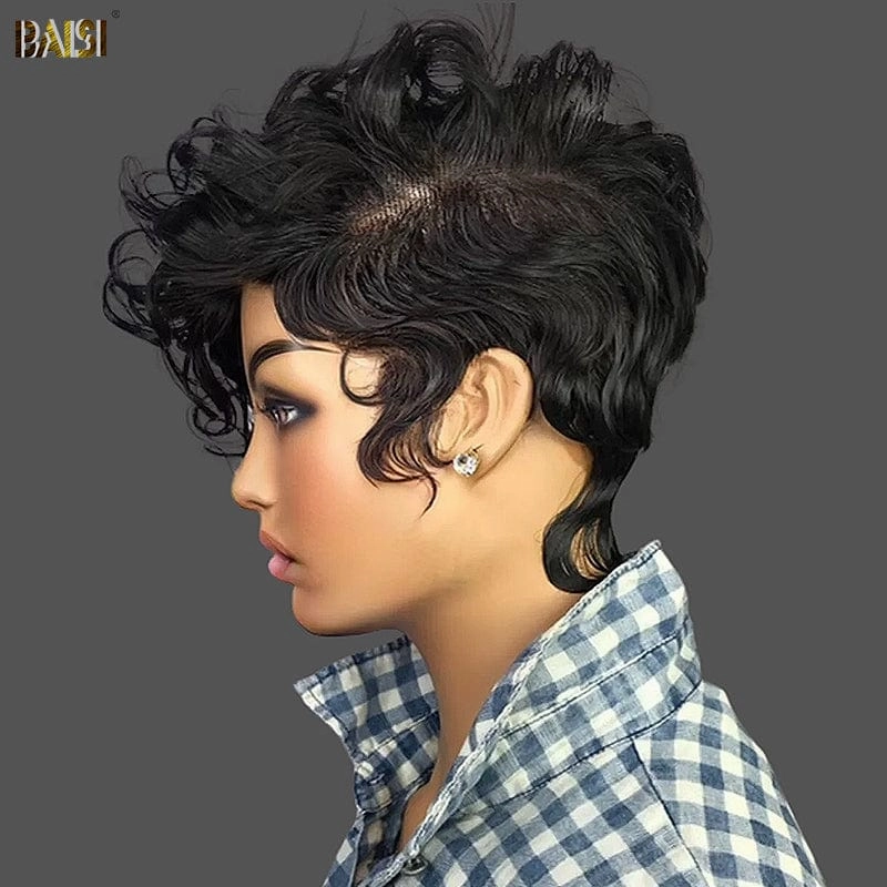 BAISI Natural Black Pixie Cut Hair Wig