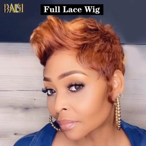 BAISI Orange Color Pixie Full Lace Wig