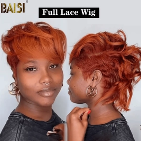 BAISI Orange Full Lace Short Cut Wig