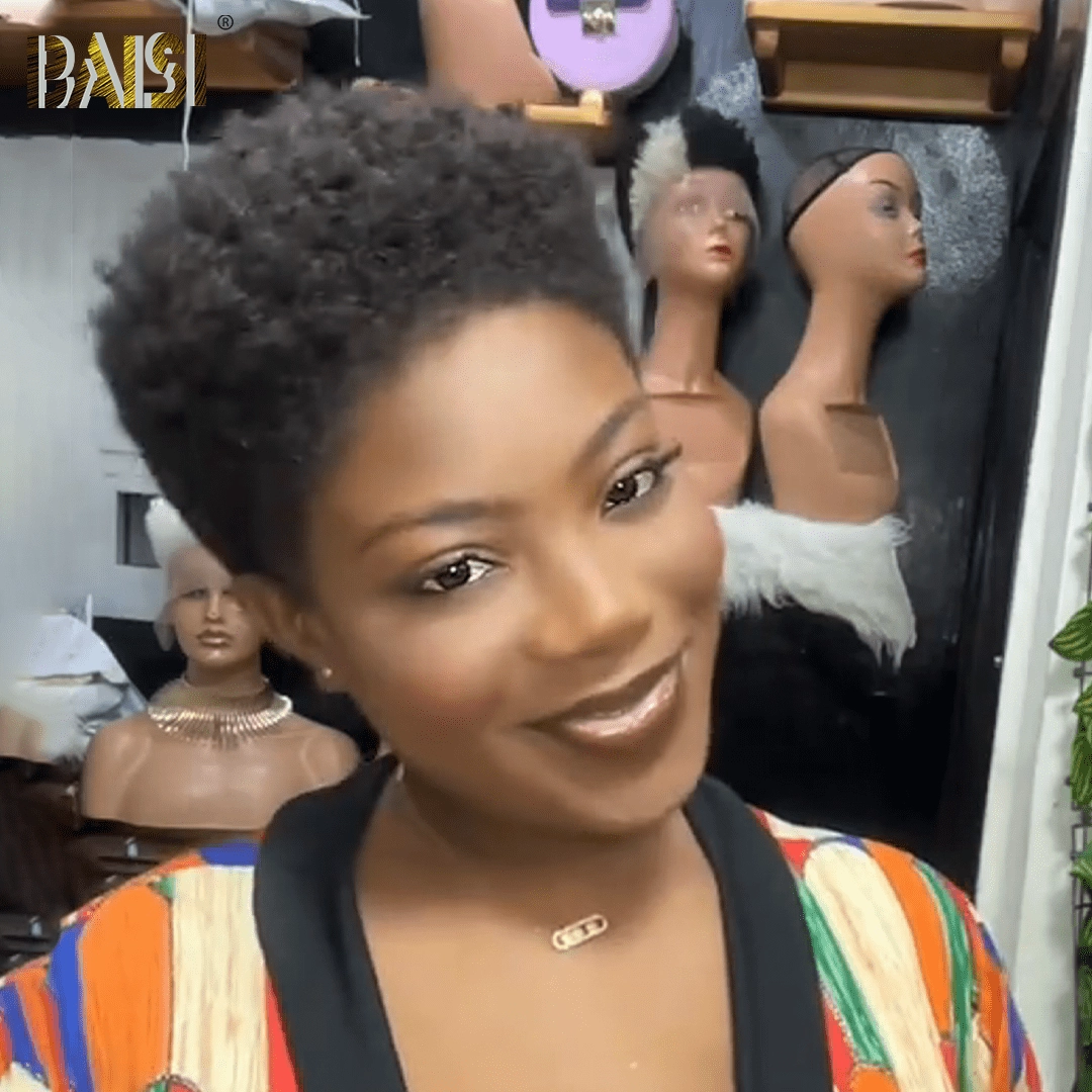 BAISI Perfect Short Afro Curly Lace Wig For Black Women