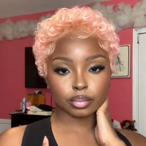 BAISI Pink Pixie Curly Lace Wig