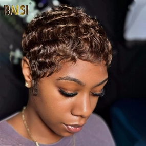 BAISI Pixie #4 Brown Finger Wave Machine Made Wig