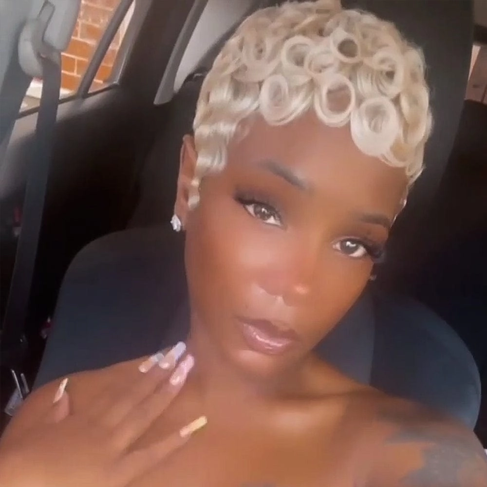 BAISI Pixie Blonde Finger Wave Machine Made Wig