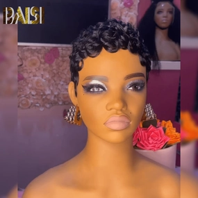 BAISI Pixie Finger Wave Machine Made Wig