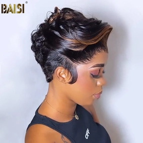 BAISI Pixie Full Lace Wig With Highlight