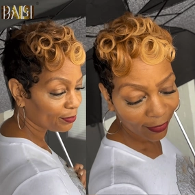 BAISI Pixie Quick Wave Honey Blonde Short Lace Wig