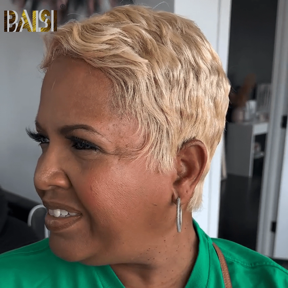 BAISI Pixie Short Blonde Pixie Cut Full Lace Wig