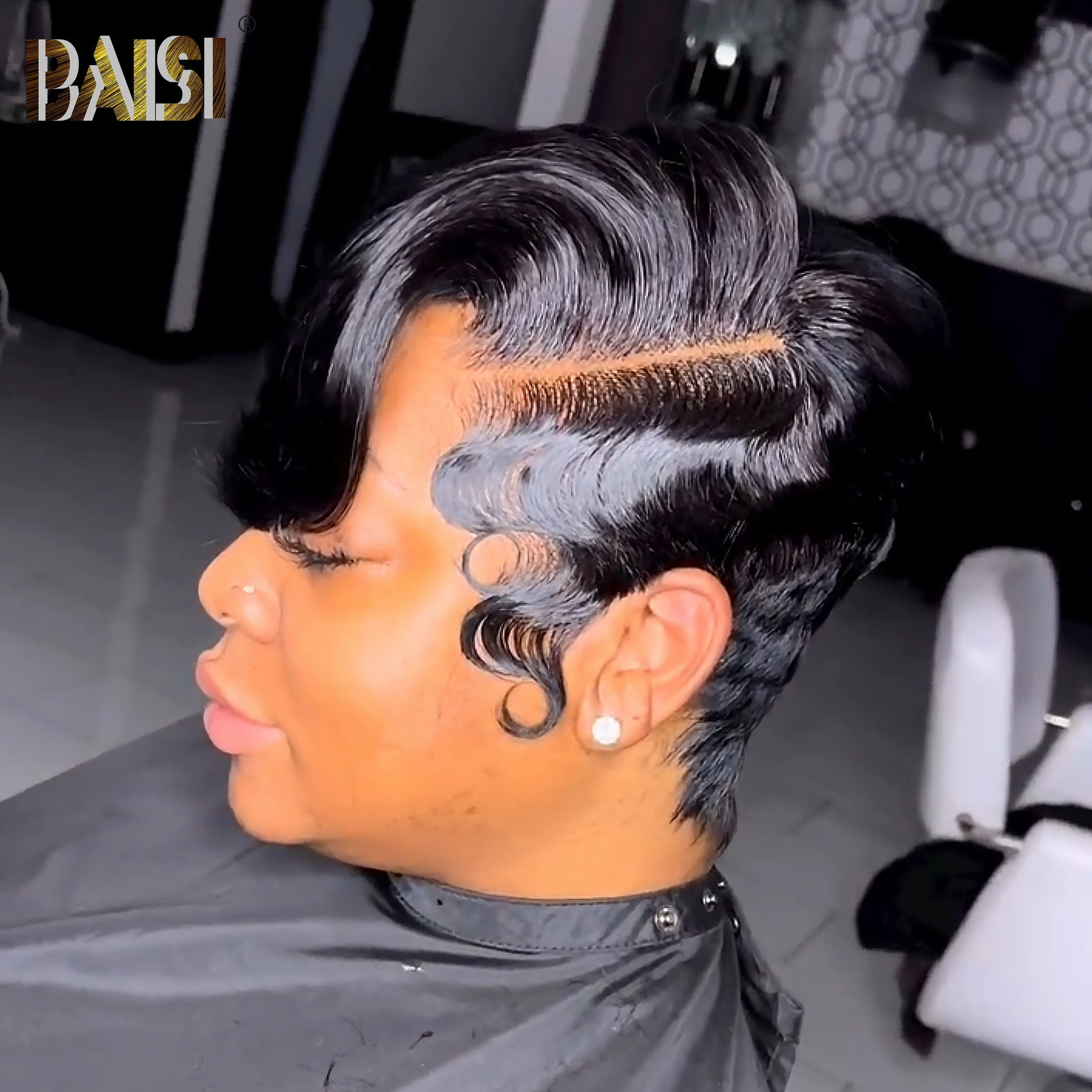 BAISI Pixie Side Part With Finger Wave Lace WIg