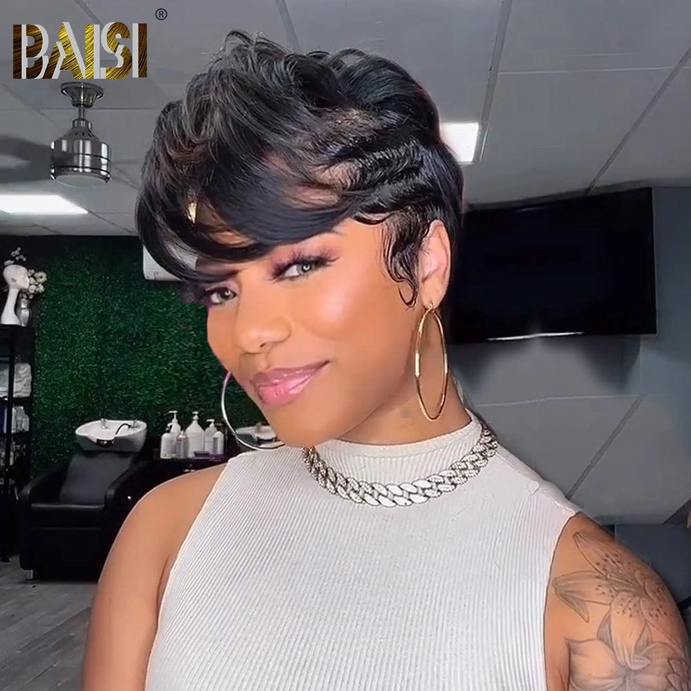 BAISI Pixie Silk Wave Short Cut Wig