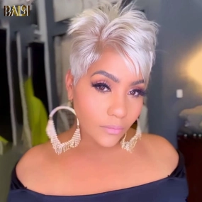 BAISI Pixie Silver Grey Short Lace Wig