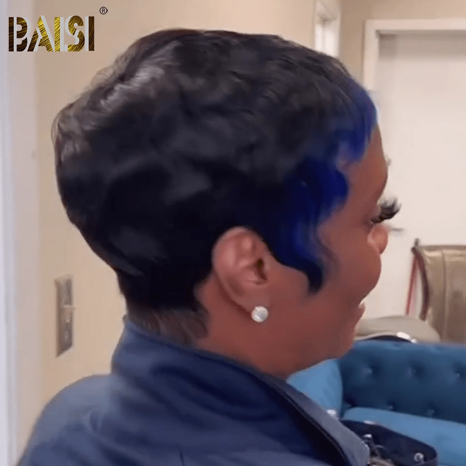 BAISI Pixie With Blue Machine Made Wig