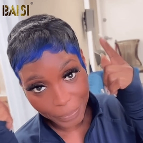 BAISI Pixie With Blue Machine Made Wig