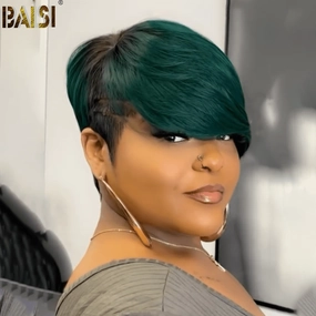 BAISI Pixie With Green Side Part Short Lace Wig