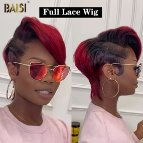 BAISI Red Full Lace Pixie Cut Wig