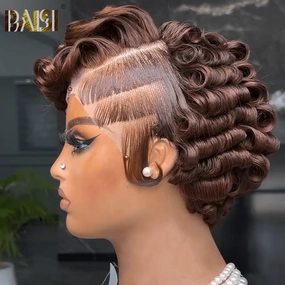 BAISI Reddish Brown Full Lace Finger Weave Wig