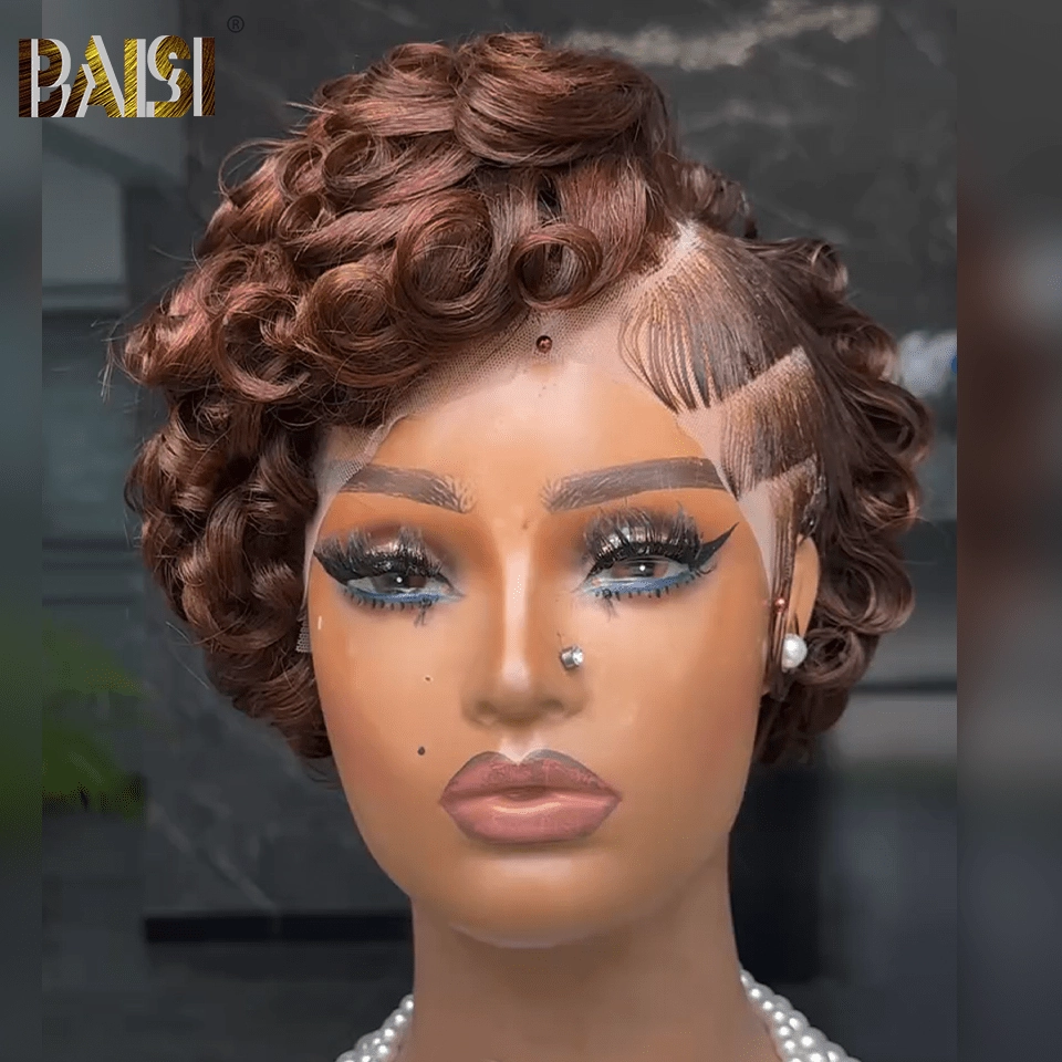 BAISI Reddish Brown Full Lace Finger Weave Wig