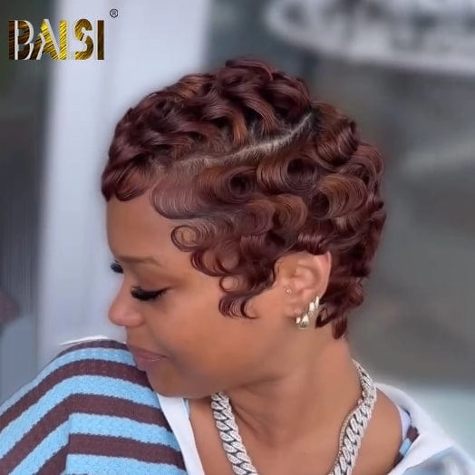 BAISI Reddish Brown Lace Pixie Wig