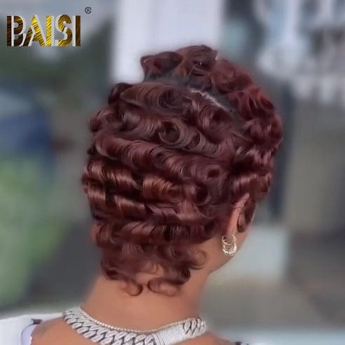 BAISI Reddish Brown Lace Pixie Wig