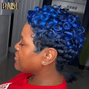 BAISI Royal Blue Finger Wave  Machine Made Wig