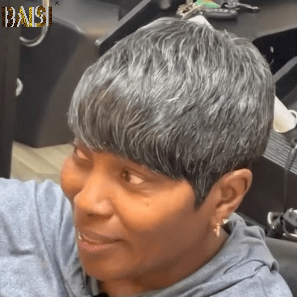 BAISI Salt And Pepper Pixie Cut Wig