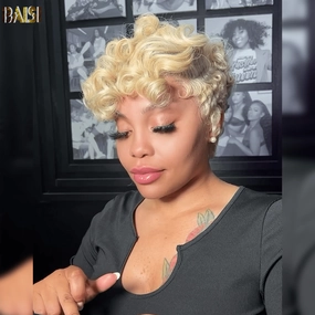 BAISI Sexy Blonde Wavy Short Cut Wig