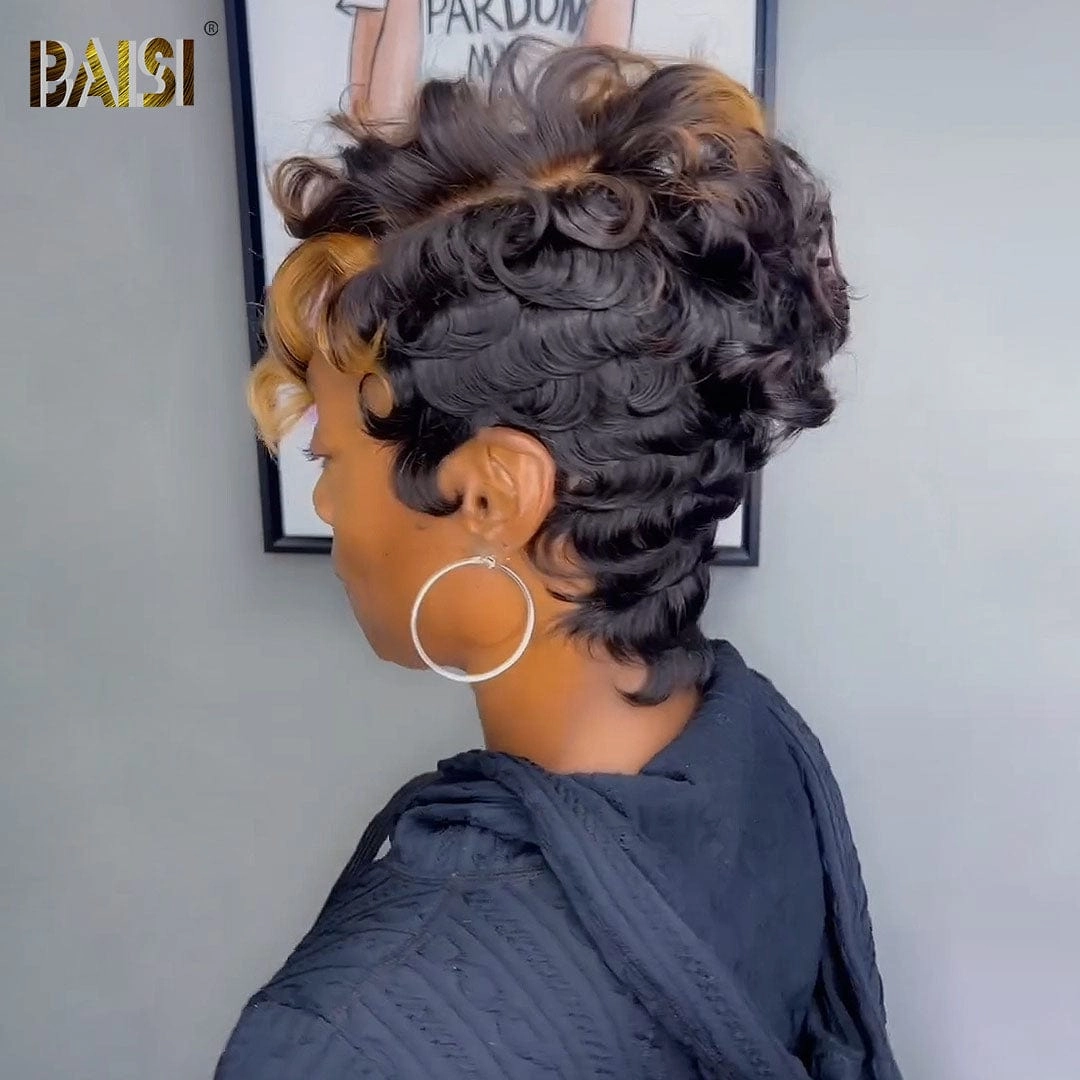 BAISI Sexy Finger Wave With Honey Blonde Pixie Lace Wig