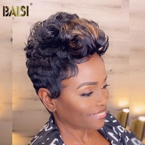 BAISI Sexy Highlight Finger Wave Pixie Lace Wig