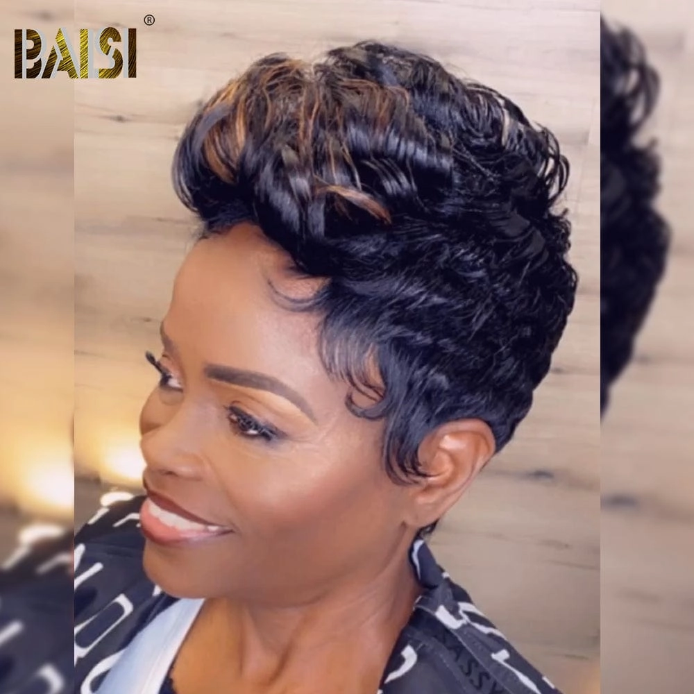 BAISI Sexy Highlight Finger Wave Pixie Lace Wig