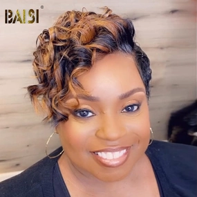 BAISI Sexy Highlight Wavy Short Full Lace Wig