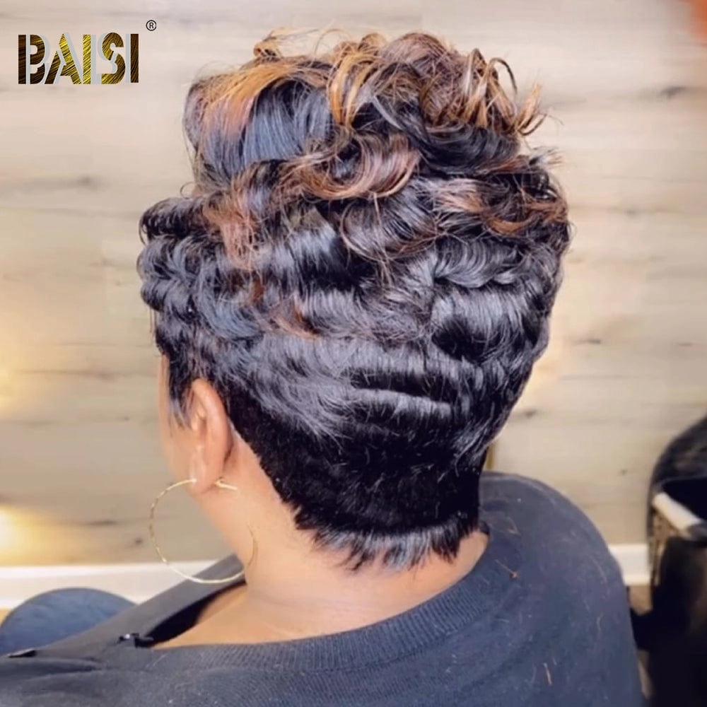 BAISI Sexy Highlight Wavy Short Full Lace Wig