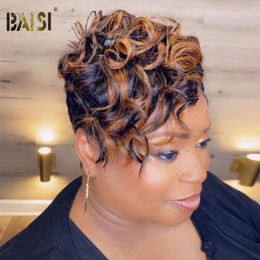 BAISI Sexy Highlight Wavy Short Full Lace Wig