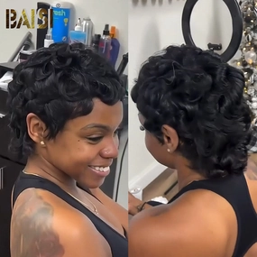 BAISI Sexy Medium Length Finger Wave Wig