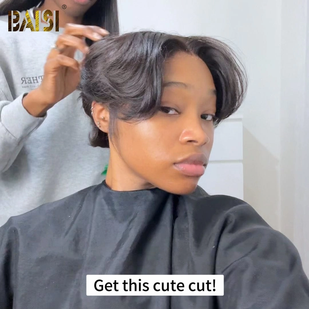 BAISI Sexy Middle Part Short Cut Lace Wig