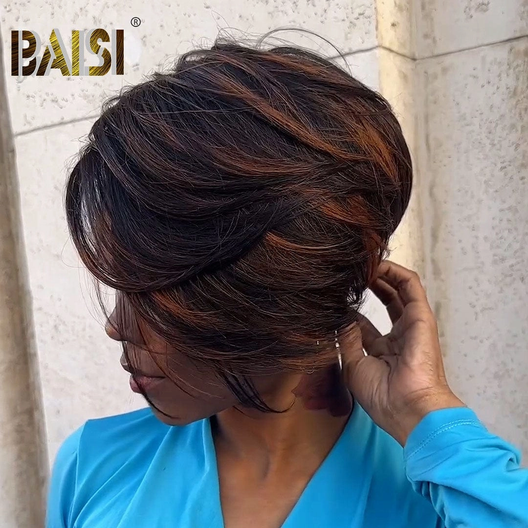BAISI Sexy Mix Brown Color Short Wig
