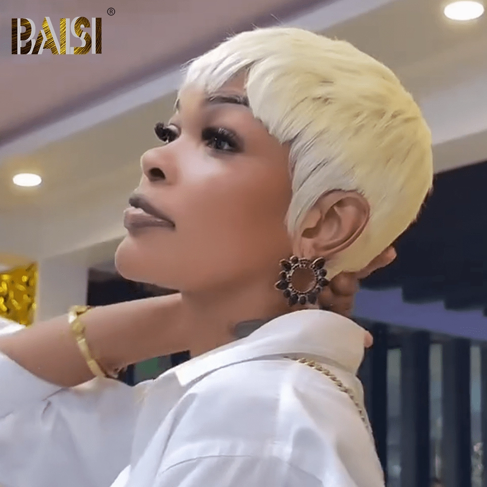 BAISI Sexy Pixie Blonde Machine Made Short Wig