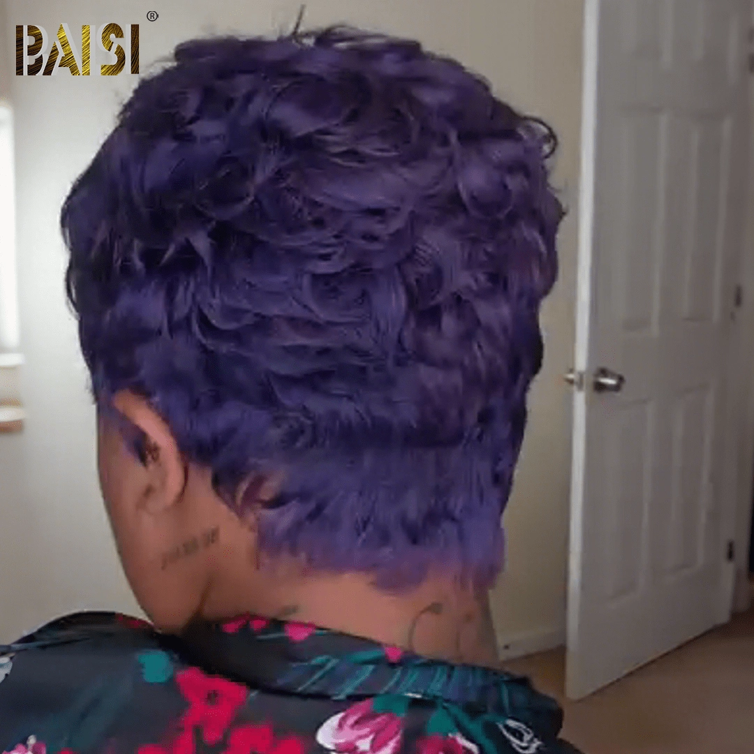 BAISI Sexy Purple Rain Pixie Short Wig