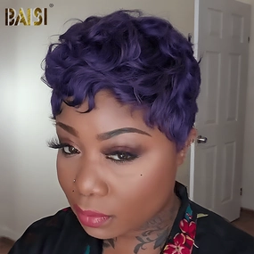BAISI Sexy Purple Rain Pixie Short Wig