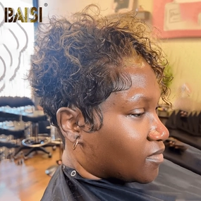 BAISI Sexy Side Part Honey Brown Pixie Short Wig