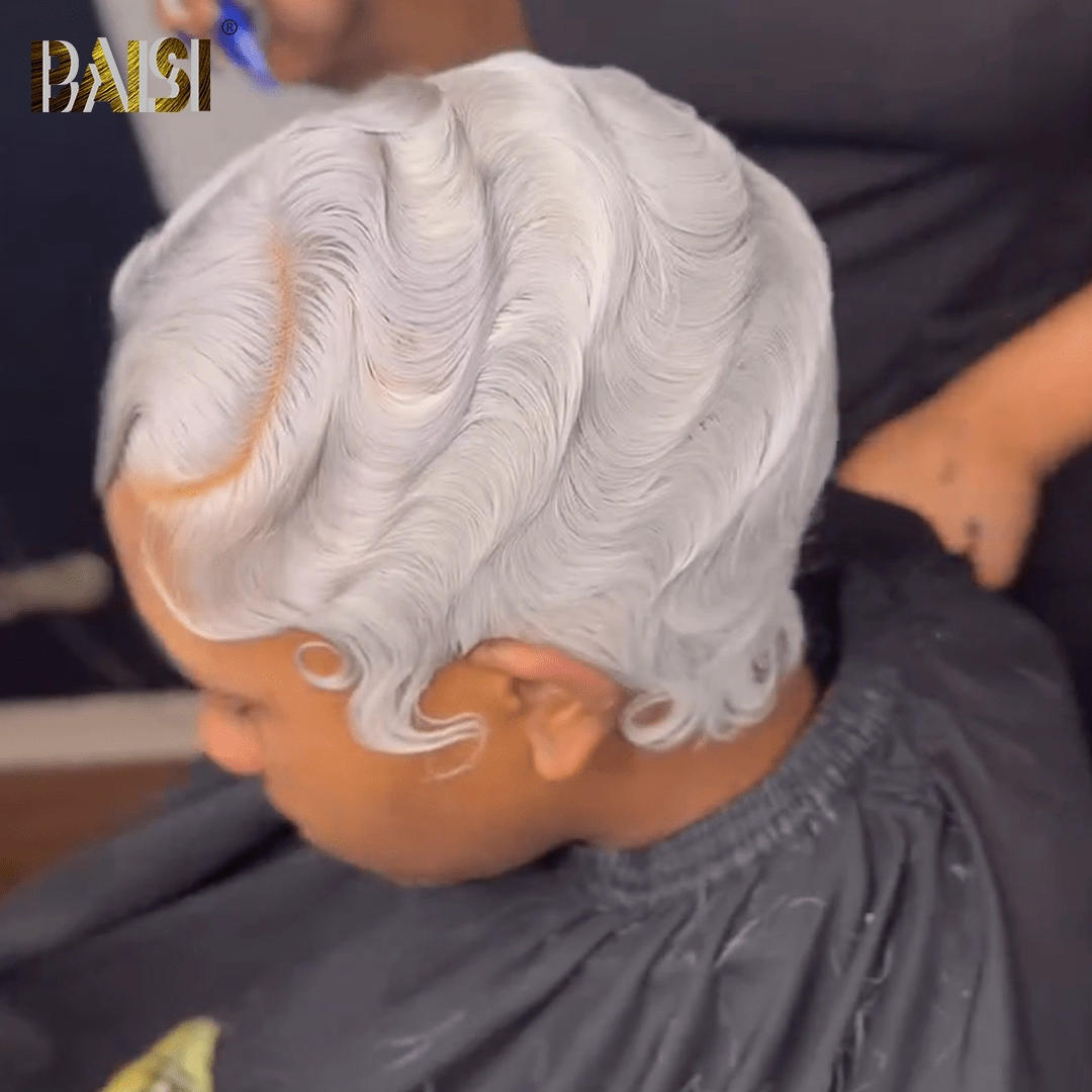 BAISI Sexy Silver Finger Wave Pixie Lace Wig