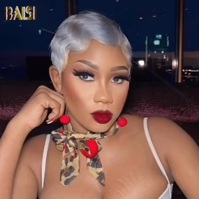 BAISI Sexy Silver Finger Wave Pixie Lace Wig