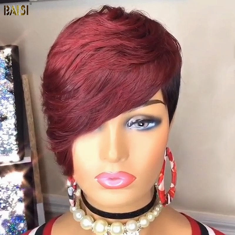 BAISI Shining Red Machine Made Short Cut Wig