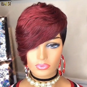BAISI Shining Red Machine Made Short Cut Wig