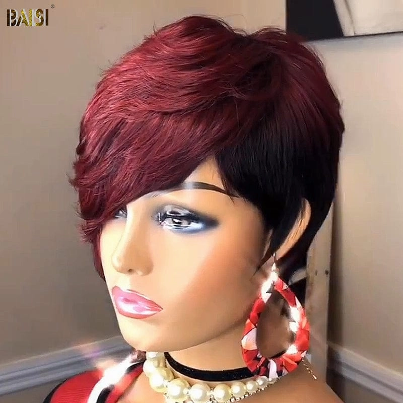 BAISI Shining Red Machine Made Short Cut Wig