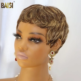 BAISI Short #4Mix27 Pixie Machine Made Wig