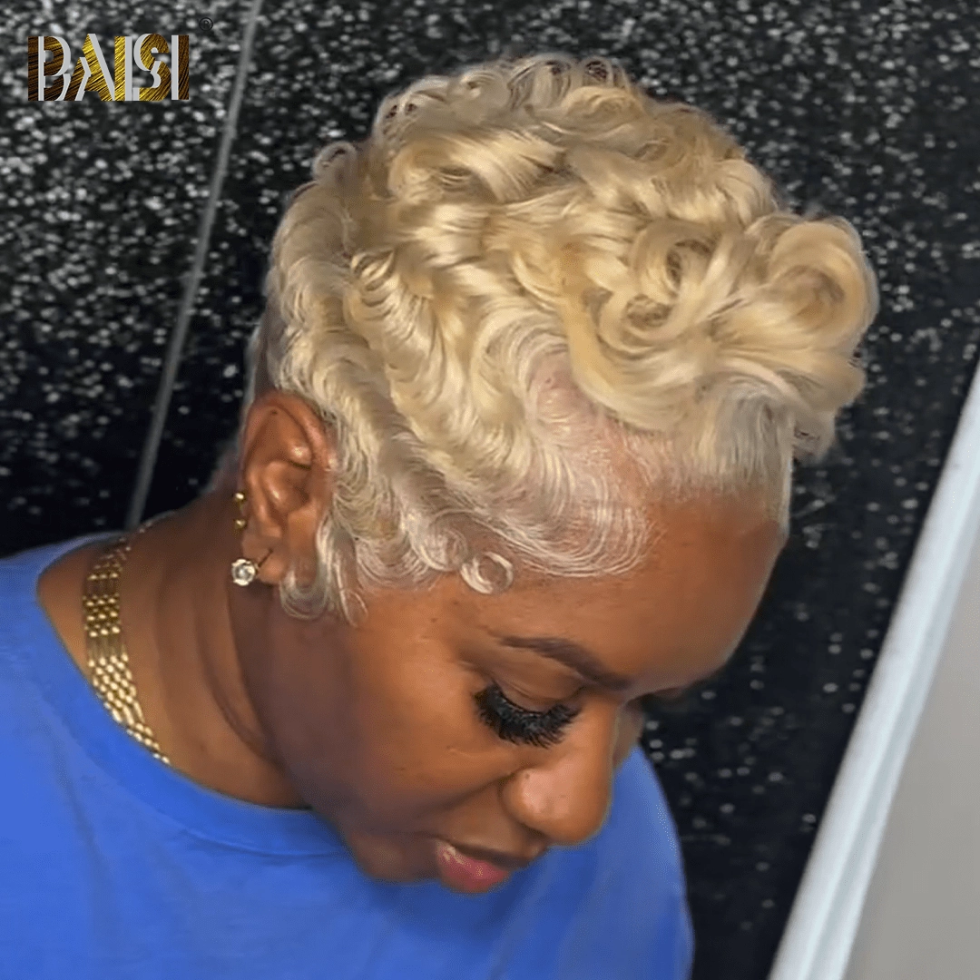 BAISI Short Blonde Fashion Curl Full Lace Wig