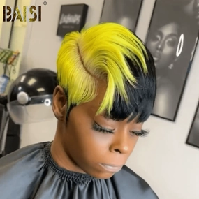 BAISI Short Cut With Light Green Lace Wig